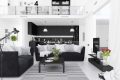 Obývací pokoje s kombinací černé a bílé